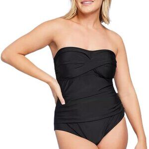 Women's Twist-Front Bandeau Classic One Piece Swimsuit with Tummy Control